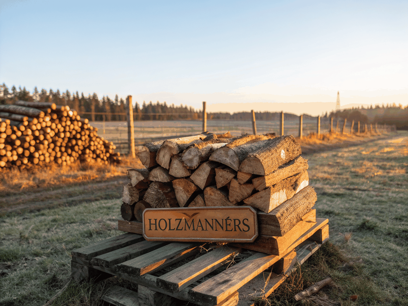 Neatly stacked rows of seasoned split hardwood at Wengers Firewood yard