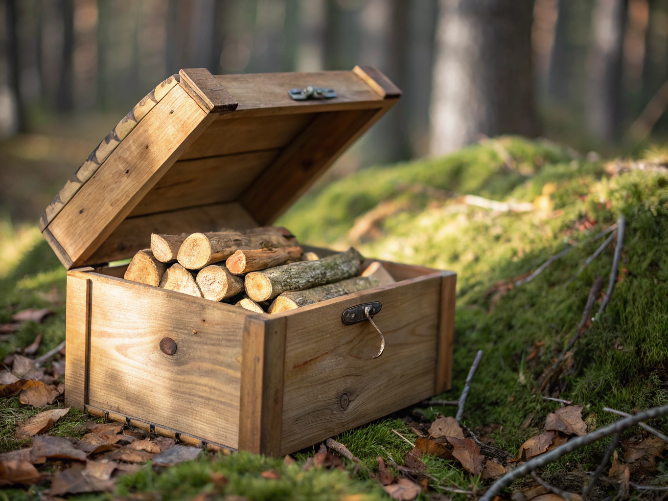 Covered self-serve pickup shed with metal IBC totes stacked with firewood