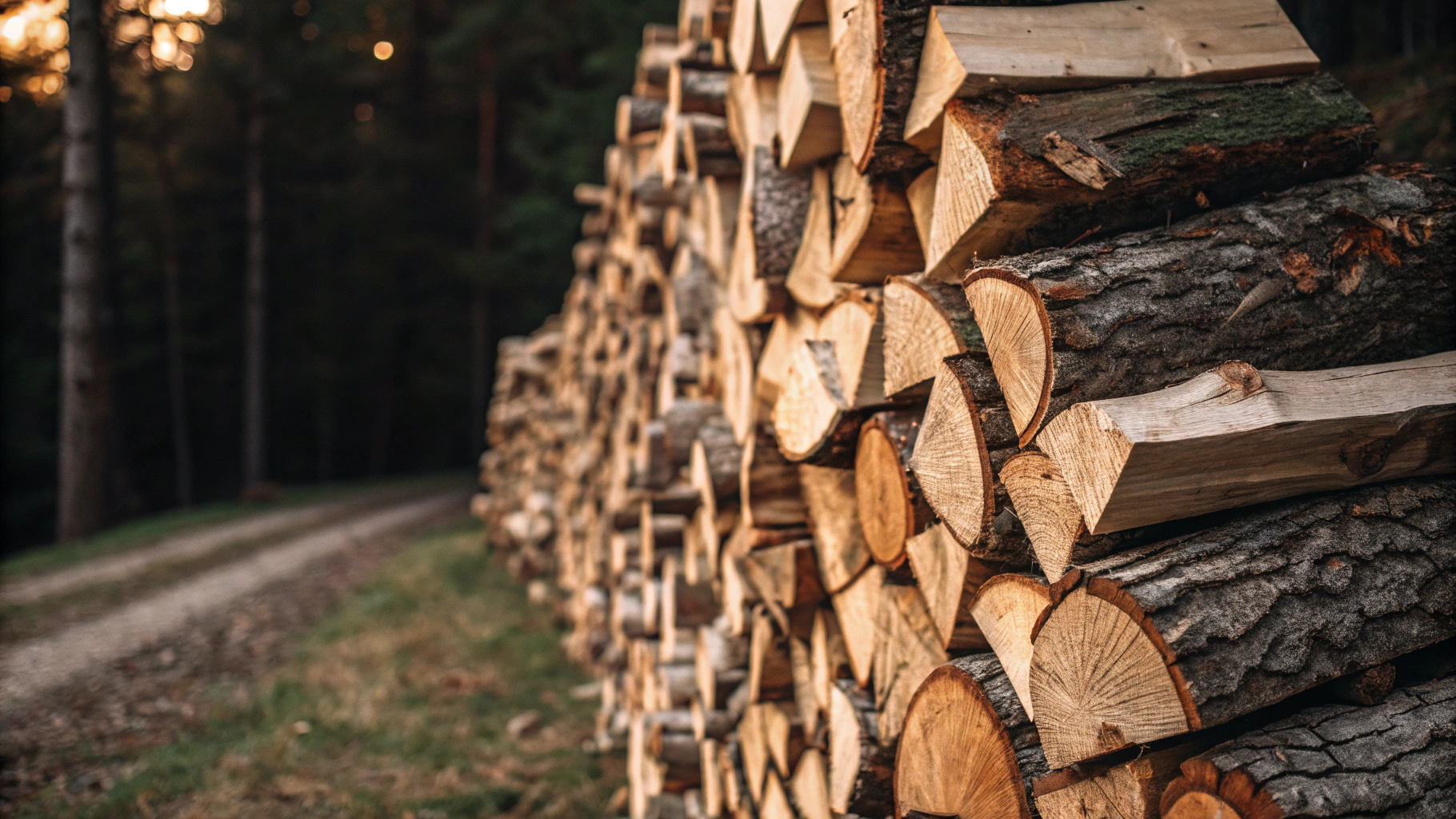 Wengers Firewood woodyard showing clean equipment and seasoned split timber piles